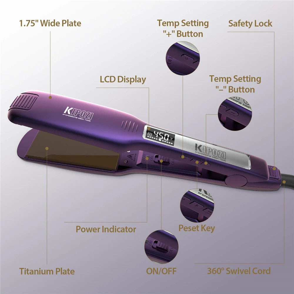 KIPOZI Professional Titanium Hair Straightener - LCD Digital Flat Iron