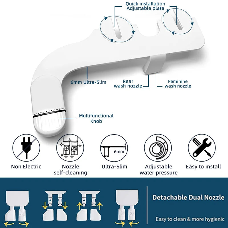 Smart Dual Nozzle Toilet Bidet - Easy Install and Hygienic Cleaning