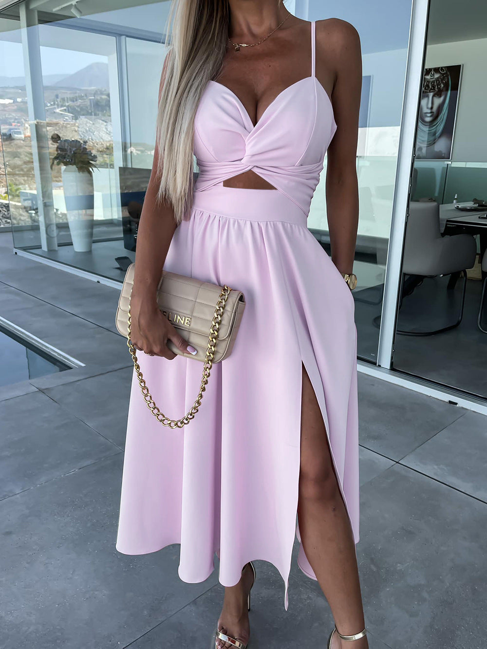Elegant Womens Summer Maxi Dress - Sleeveless V-Neck Casual Party Dress