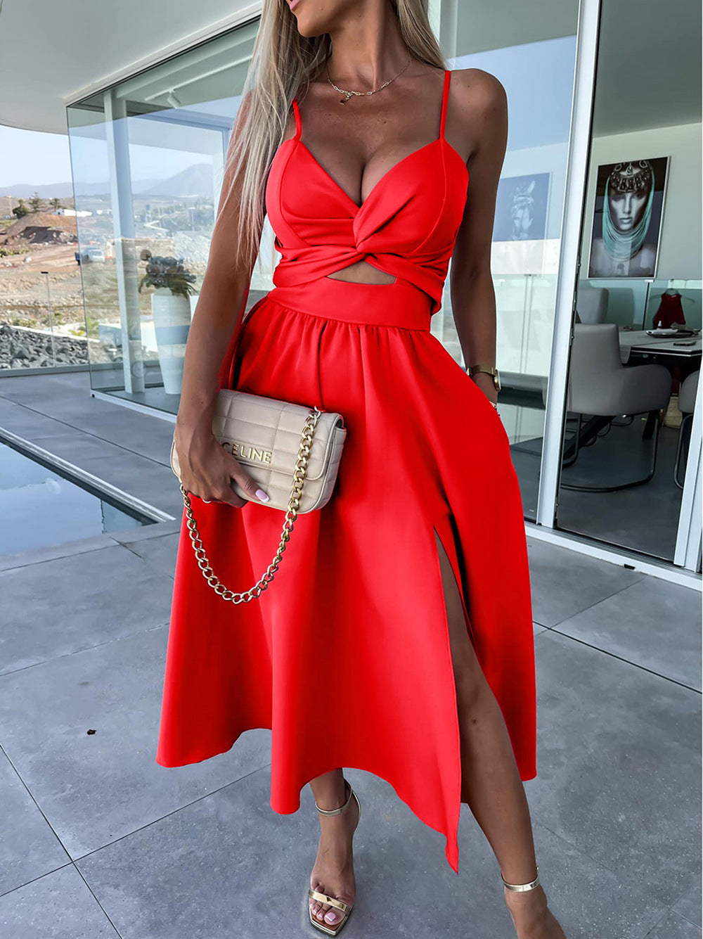 Elegant Womens Summer Maxi Dress - Sleeveless V-Neck Casual Party Dress