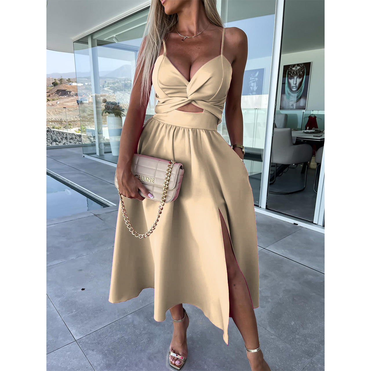 Elegant Womens Summer Maxi Dress - Sleeveless V-Neck Casual Party Dress