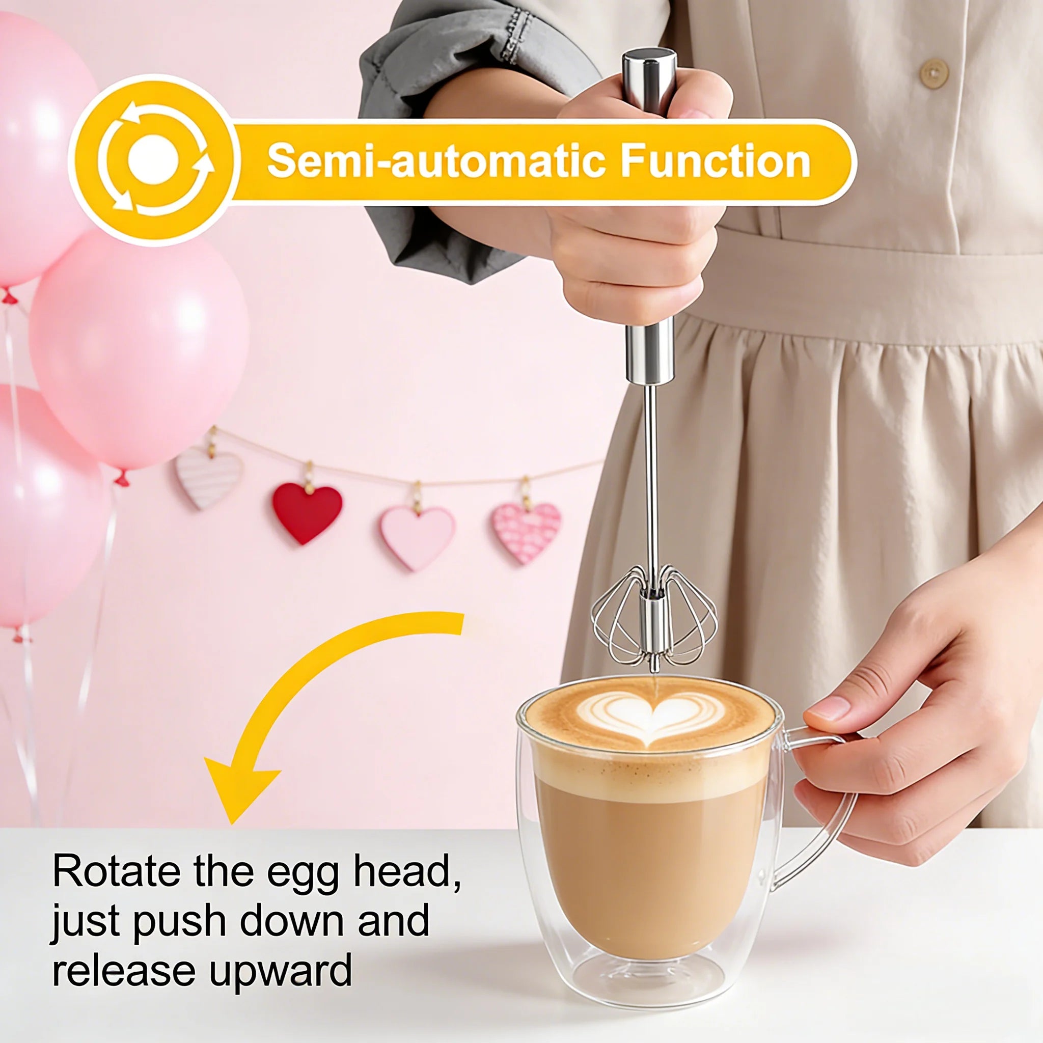 Mini Automatic Hand Whisk - One Press Egg and Coffe Mixer