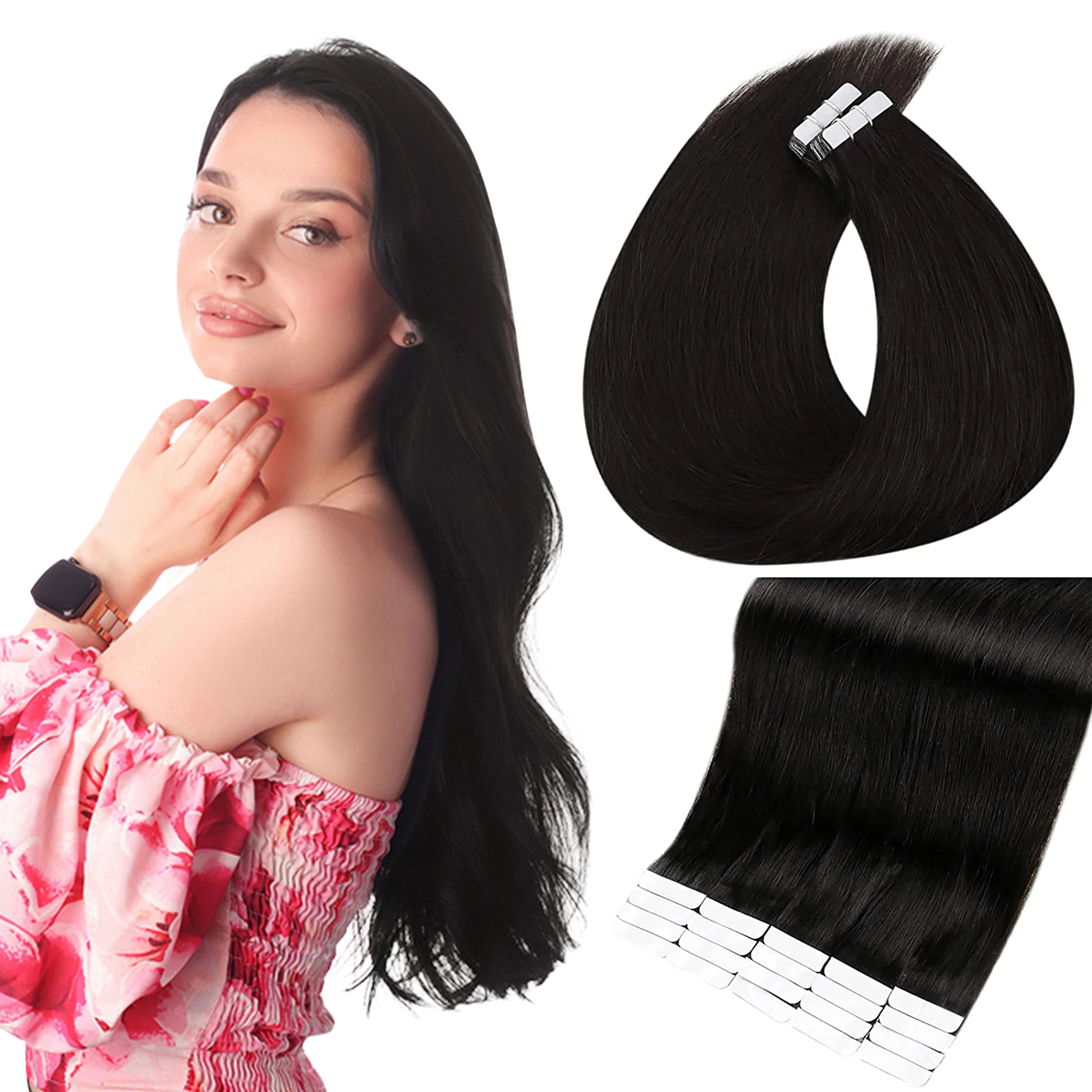 100% Remy Human Hair Tape -In Extensions - Straight Hair, Natural Look