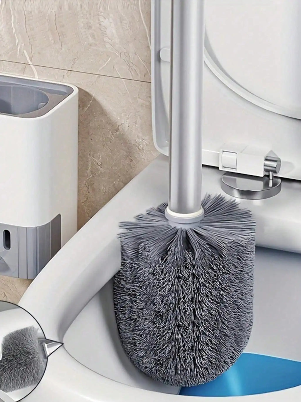 Silicone Toilet Cleaning Brush Set with Holder - Deep Cleaning Bathoroom Brush