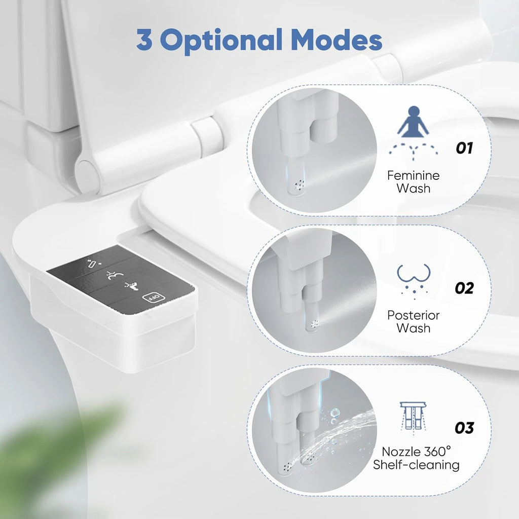 SAMODRA Bidet Attachment Ultra-Slim Toilet Seat Attachment Dual Nozzle Bidet Adjustable Water Pressure Non-Electric Ass Sprayer