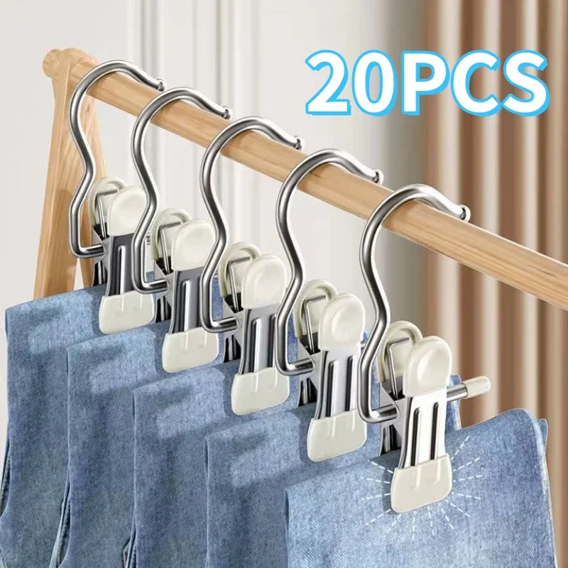 Space Saving Stainless Steel Pants  Hangers - Closet Organizer Clips (5-20 Pack)