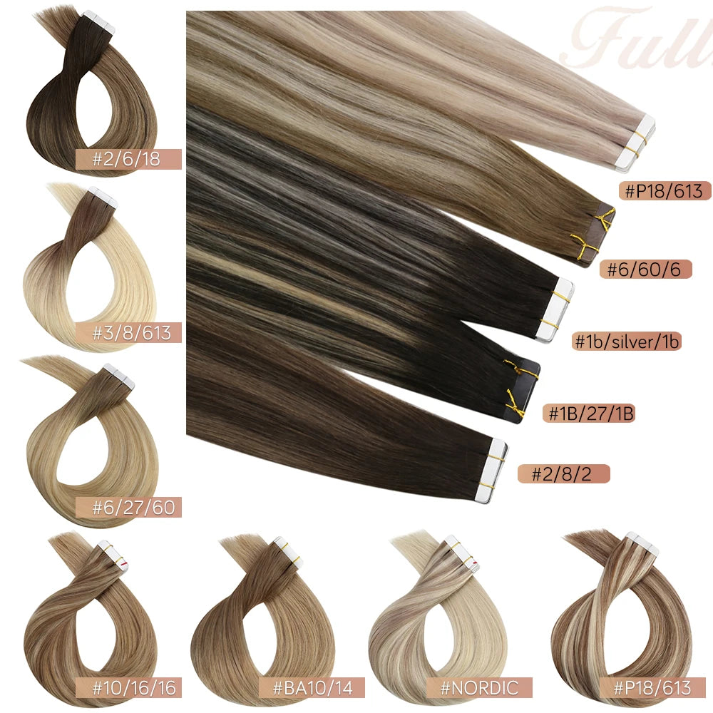 100% Remy Human Hair Tape -In Extensions - Straight Hair, Natural Look