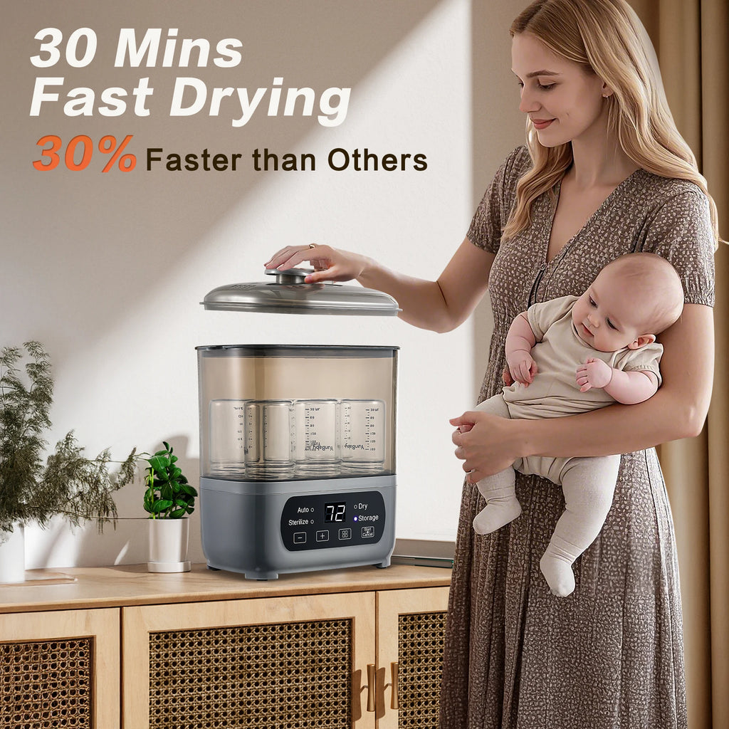 4-in-1 Baby Bottle Sterilizer and Dryer - 72H Storage for 6 Bottles with Accessories