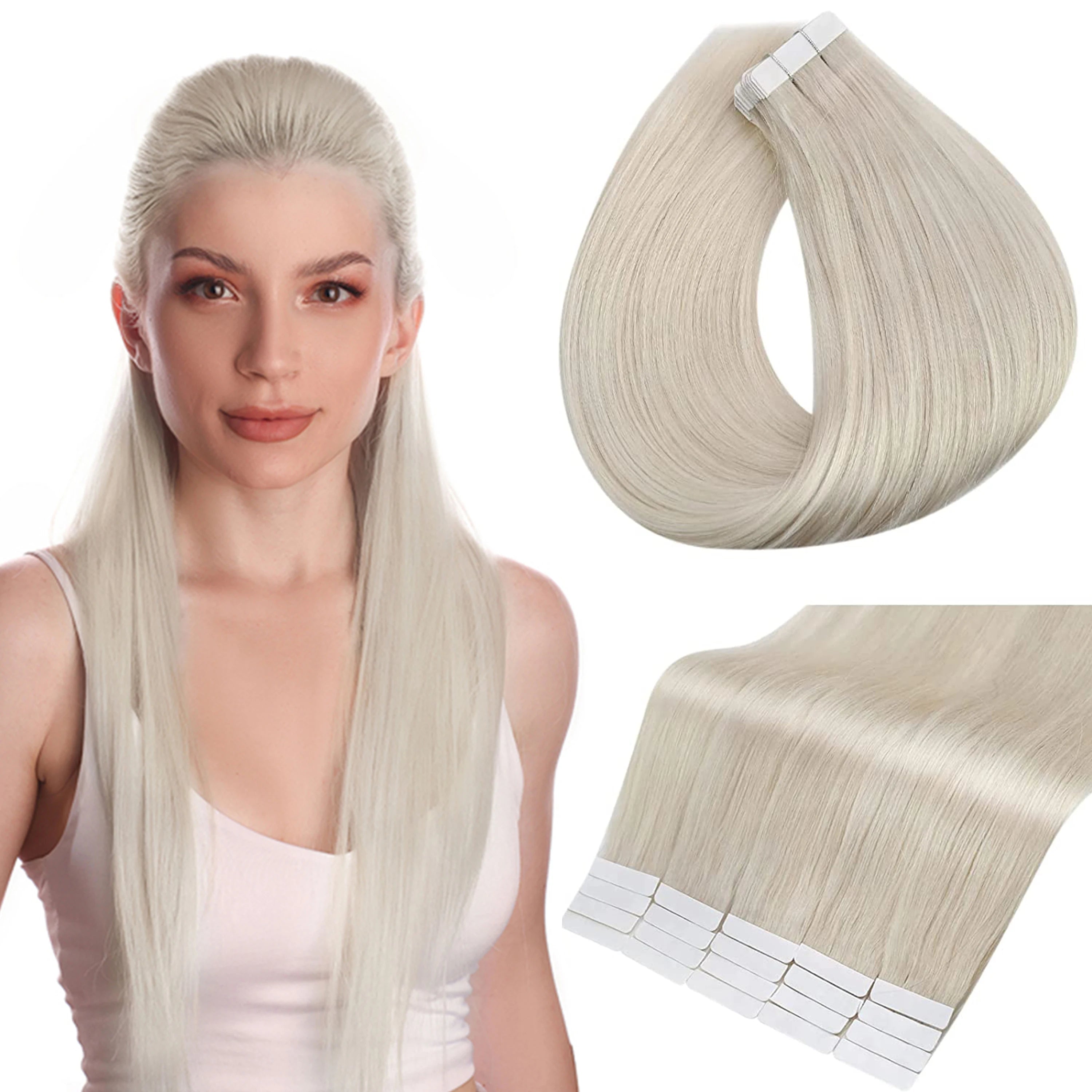 100% Remy Human Hair Tape -In Extensions - Straight Hair, Natural Look
