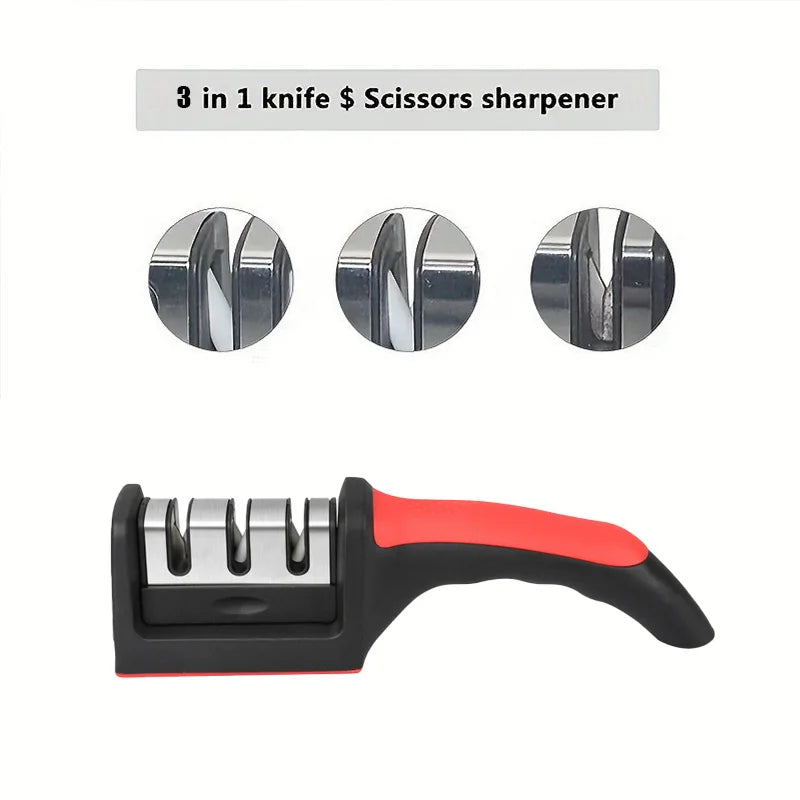 3- Stage Kitchen Knife Sharpener - Non-Slip Professional Knife Sharpening Tool