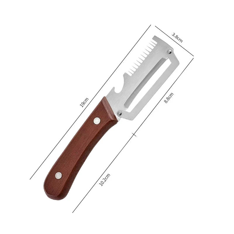 3-in-1 Stainless Steel Vegetable Peeler with Bottle Opener and Wooden Handle
