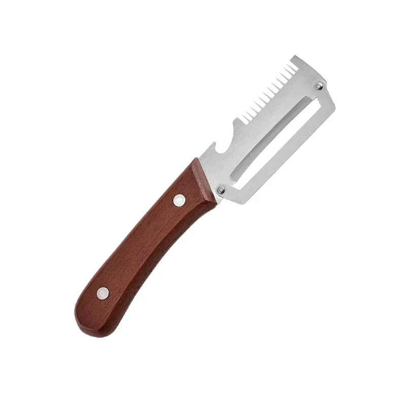 3-in-1 Stainless Steel Vegetable Peeler with Bottle Opener and Wooden Handle