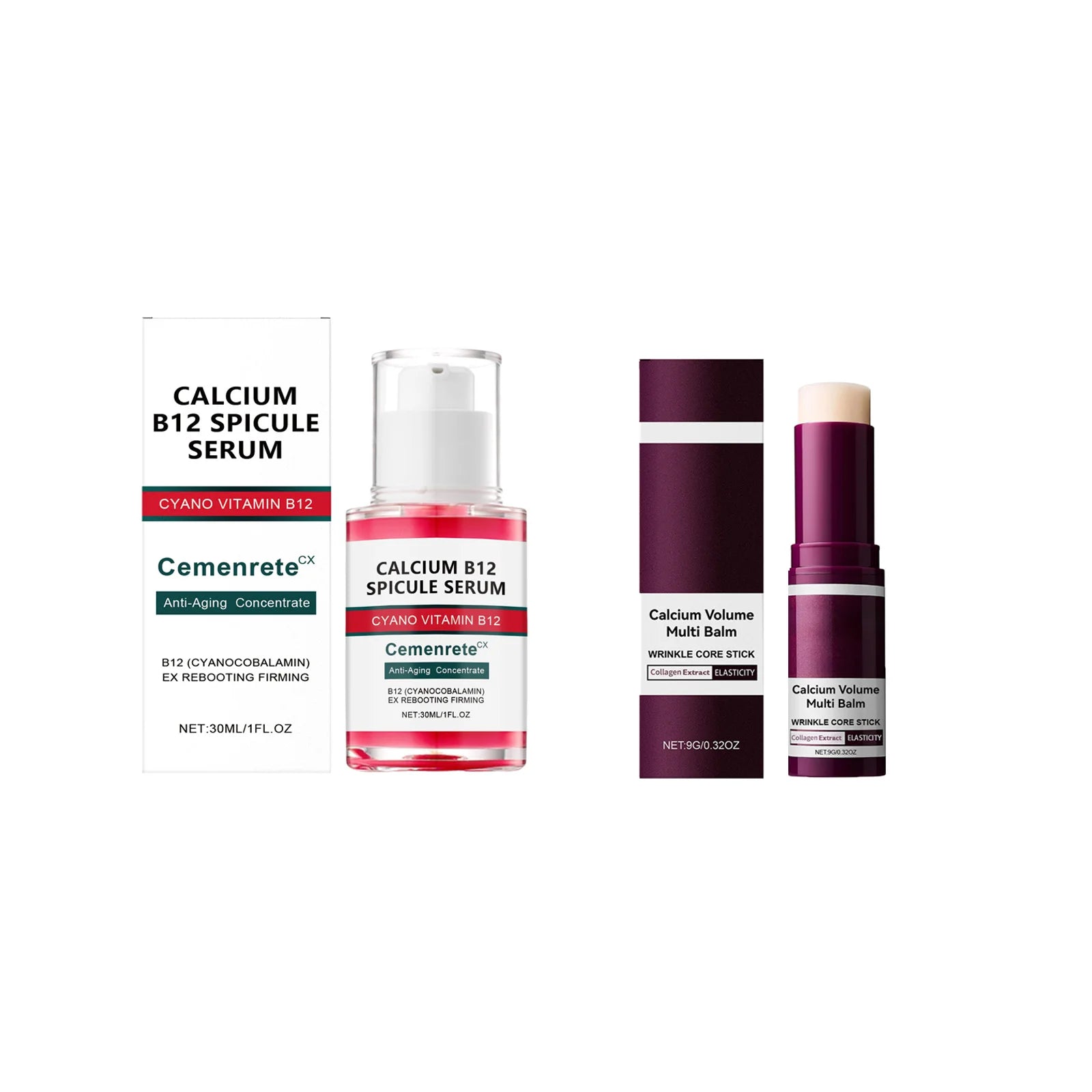Calcium Anti - Aging Skincare Set - Facial Serum, Eye Patches and Moisturizing Balm