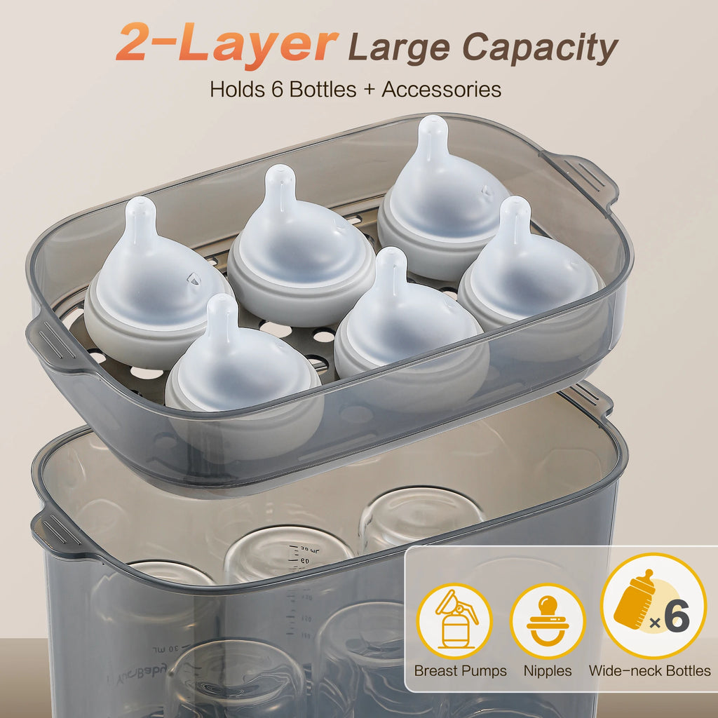 4-in-1 Baby Bottle Sterilizer and Dryer - 72H Storage for 6 Bottles with Accessories
