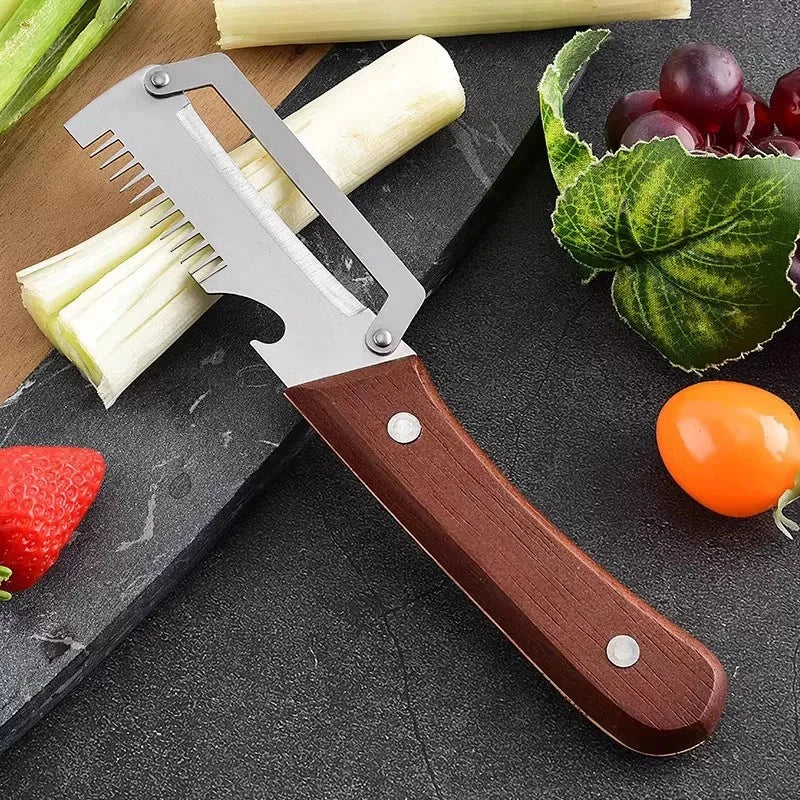 3-in-1 Stainless Steel Vegetable Peeler with Bottle Opener and Wooden Handle
