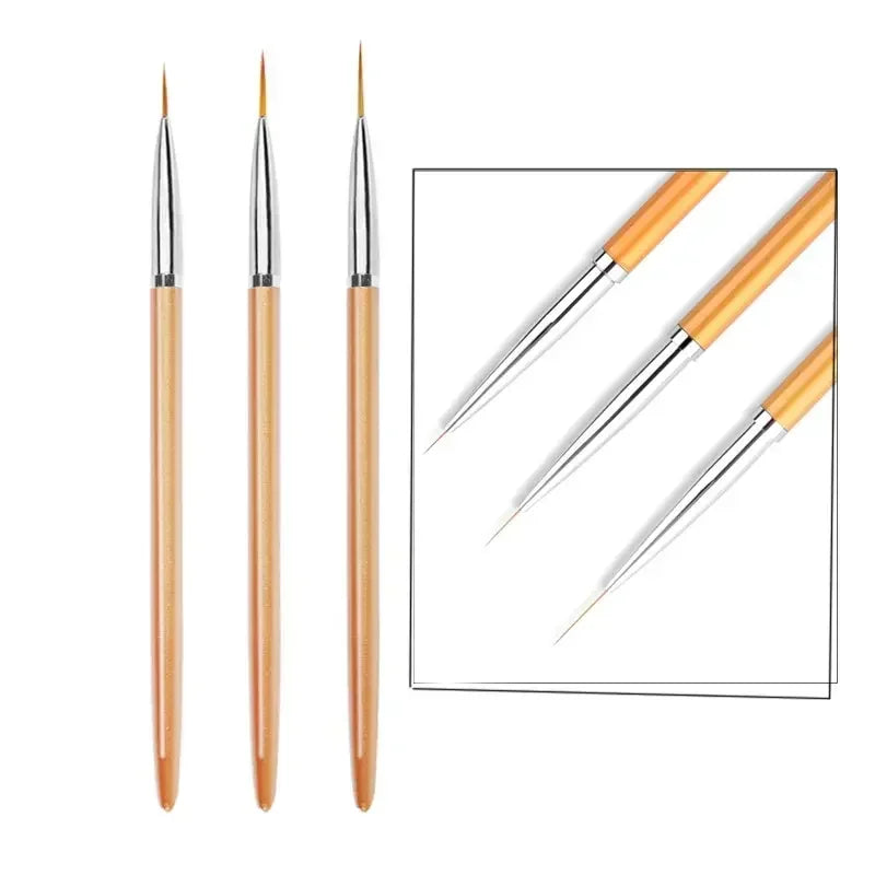 3Pcs Acrylic Nail Art Brush Set - French Liner and Details Brushes