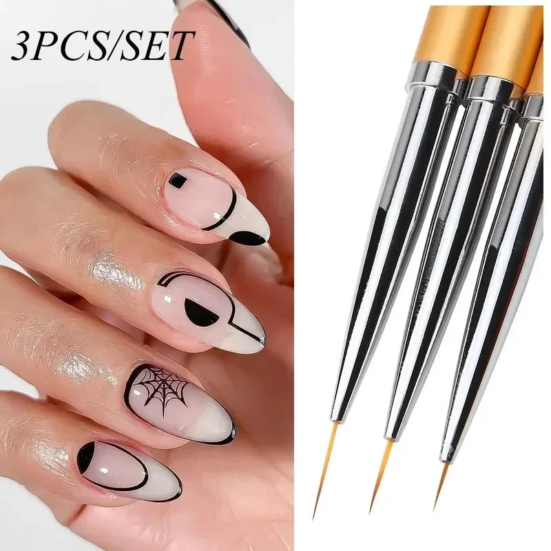 3Pcs Acrylic Nail Art Brush Set - French Liner and Details Brushes
