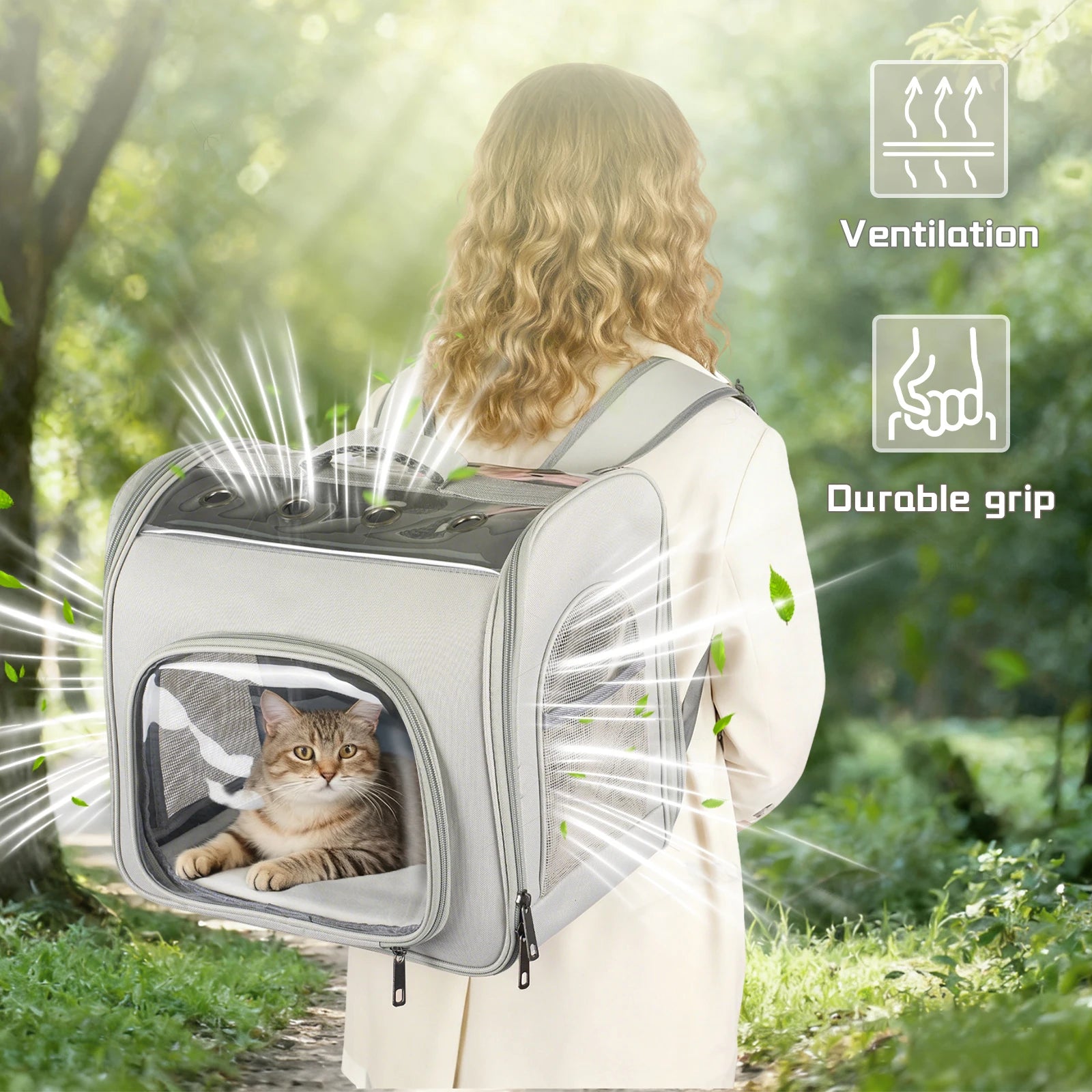 Breathable Pet Backpack Carrier - Foldable Travel Backpack for Cats and Small Dogs