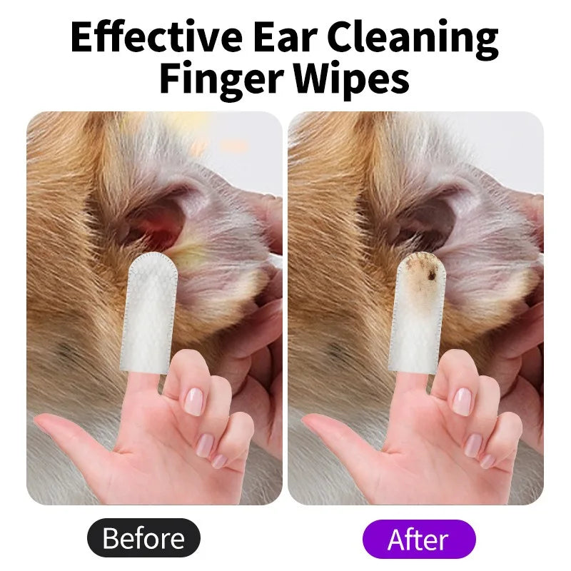 Pet Ear Cleaning Finger Wipes / Gentle Ear Cleaner For Dogs and Cats.