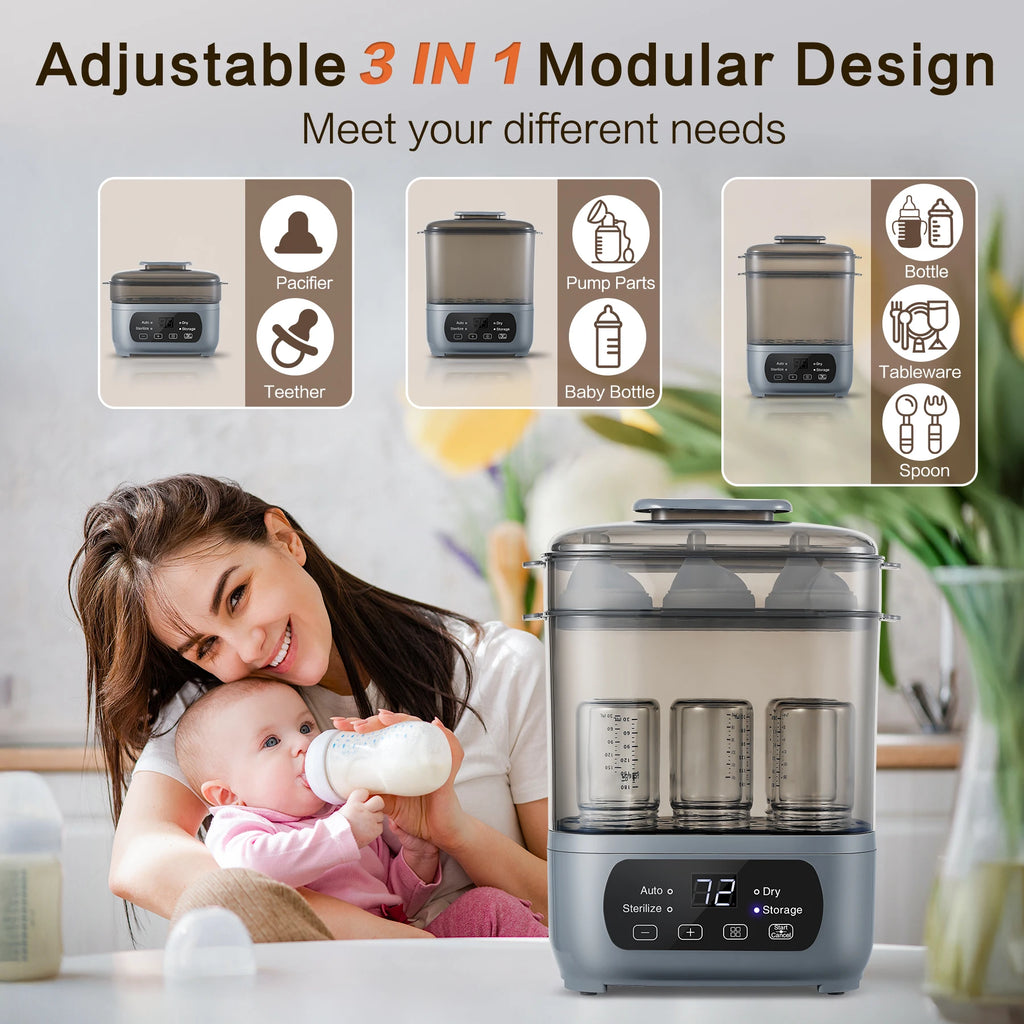 4-in-1 Baby Bottle Sterilizer and Dryer - 72H Storage for 6 Bottles with Accessories