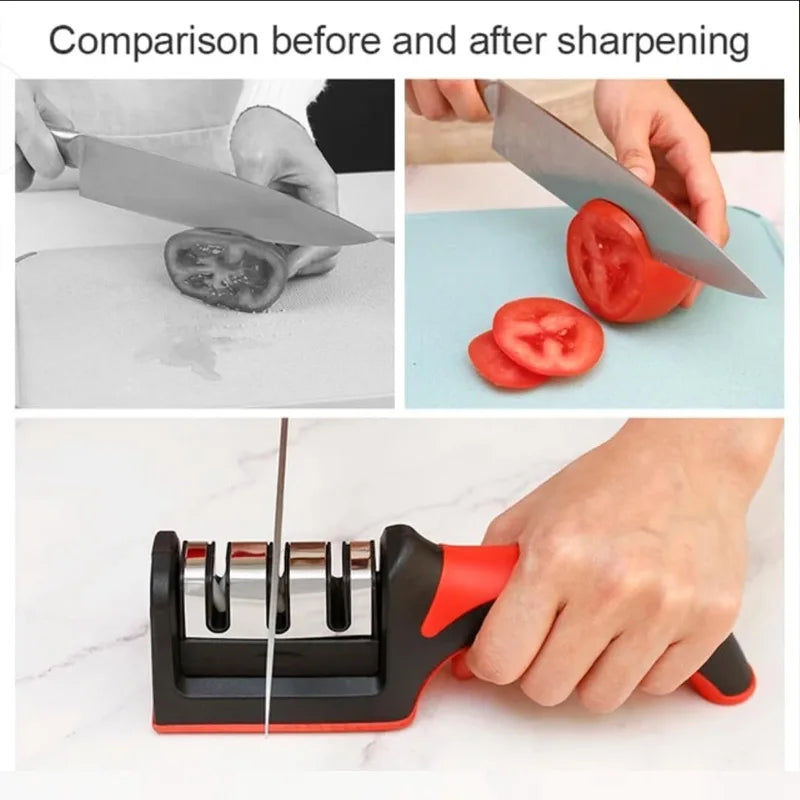 3- Stage Kitchen Knife Sharpener - Non-Slip Professional Knife Sharpening Tool