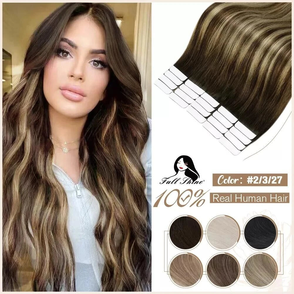 100% Remy Human Hair Tape -In Extensions - Straight Hair, Natural Look