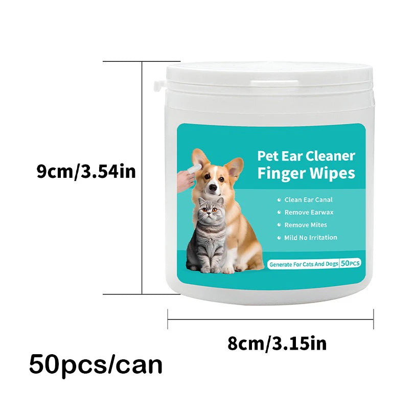 Pet Ear Cleaning Finger Wipes / Gentle Ear Cleaner For Dogs and Cats.