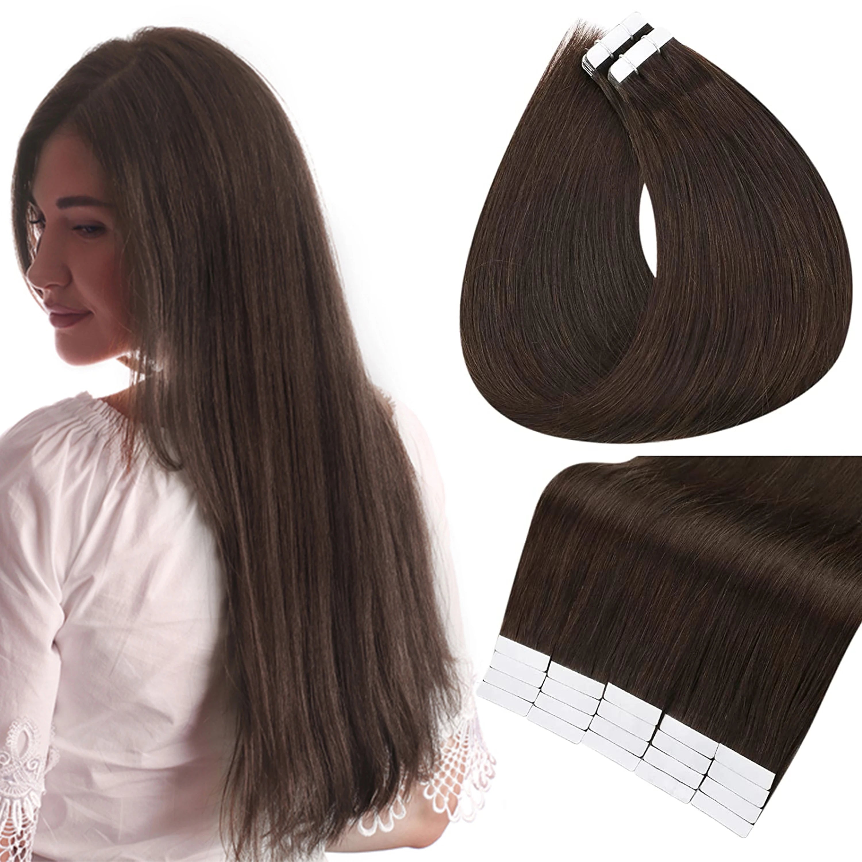 100% Remy Human Hair Tape -In Extensions - Straight Hair, Natural Look