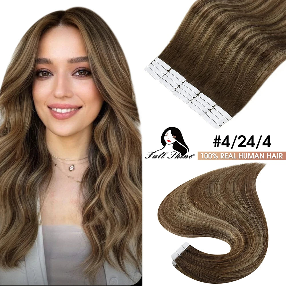100% Remy Human Hair Tape -In Extensions - Straight Hair, Natural Look