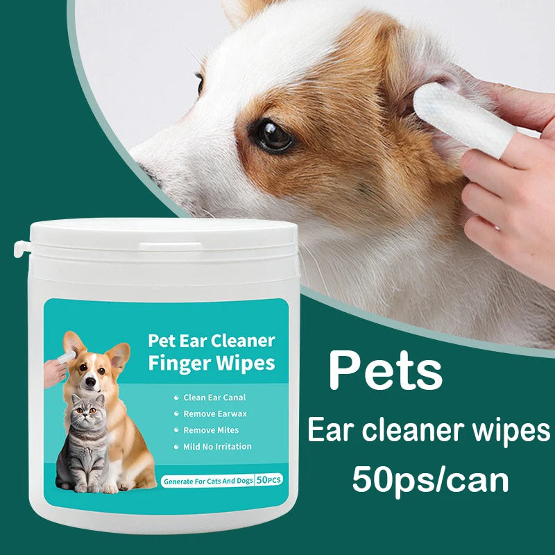 Pet Ear Cleaning Finger Wipes / Gentle Ear Cleaner For Dogs and Cats.