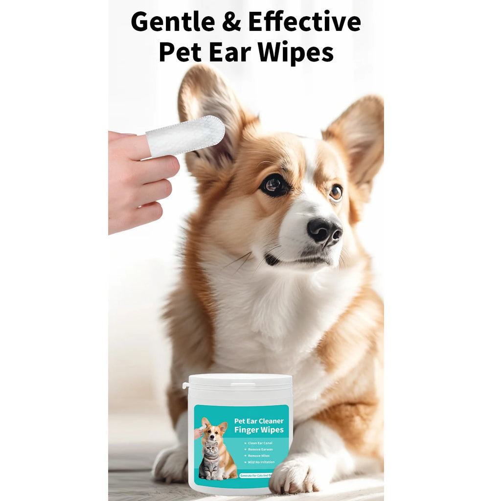Pet Ear Cleaning Finger Wipes / Gentle Ear Cleaner For Dogs and Cats.