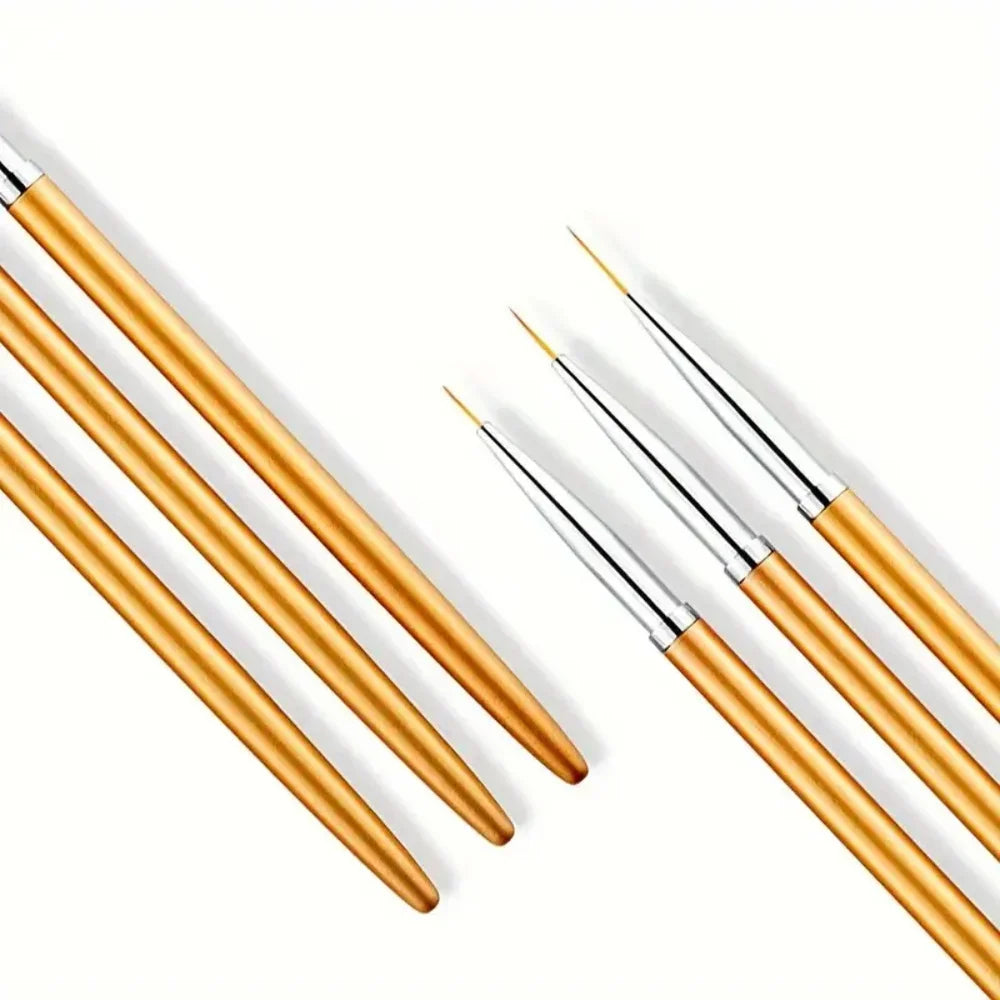 3Pcs Acrylic Nail Art Brush Set - French Liner and Details Brushes
