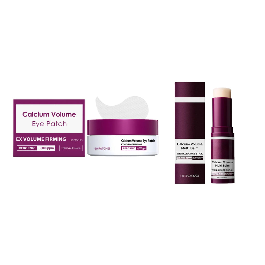 Calcium Anti - Aging Skincare Set - Facial Serum, Eye Patches and Moisturizing Balm