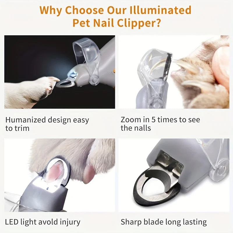 LED Light Pet Nail Clipper with Magnifying Glass – Safe Nail Trimmer Tool for Dogs & Cats.