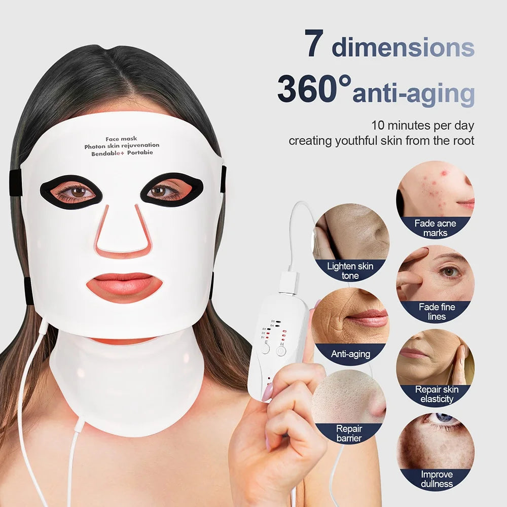 💥 7-Color LED Face and Neck Therapy Mask - Skin Rejuvenation