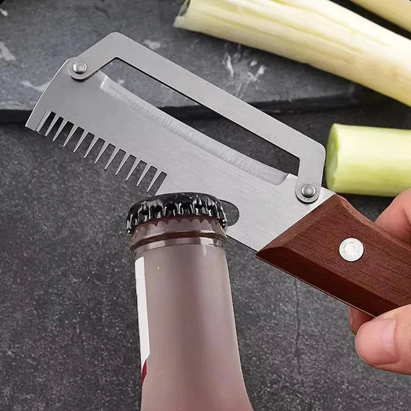 3-in-1 Stainless Steel Vegetable Peeler with Bottle Opener and Wooden Handle