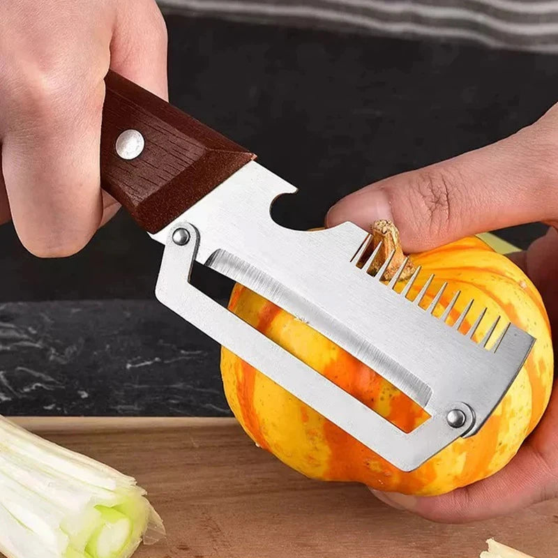 3-in-1 Stainless Steel Vegetable Peeler with Bottle Opener and Wooden Handle
