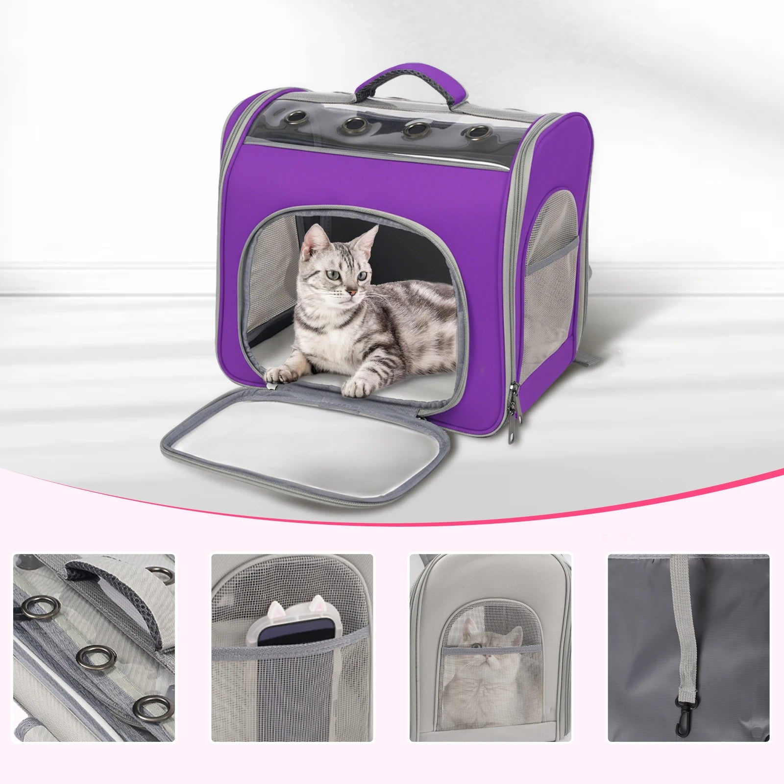 Breathable Pet Backpack Carrier - Foldable Travel Backpack for Cats and Small Dogs