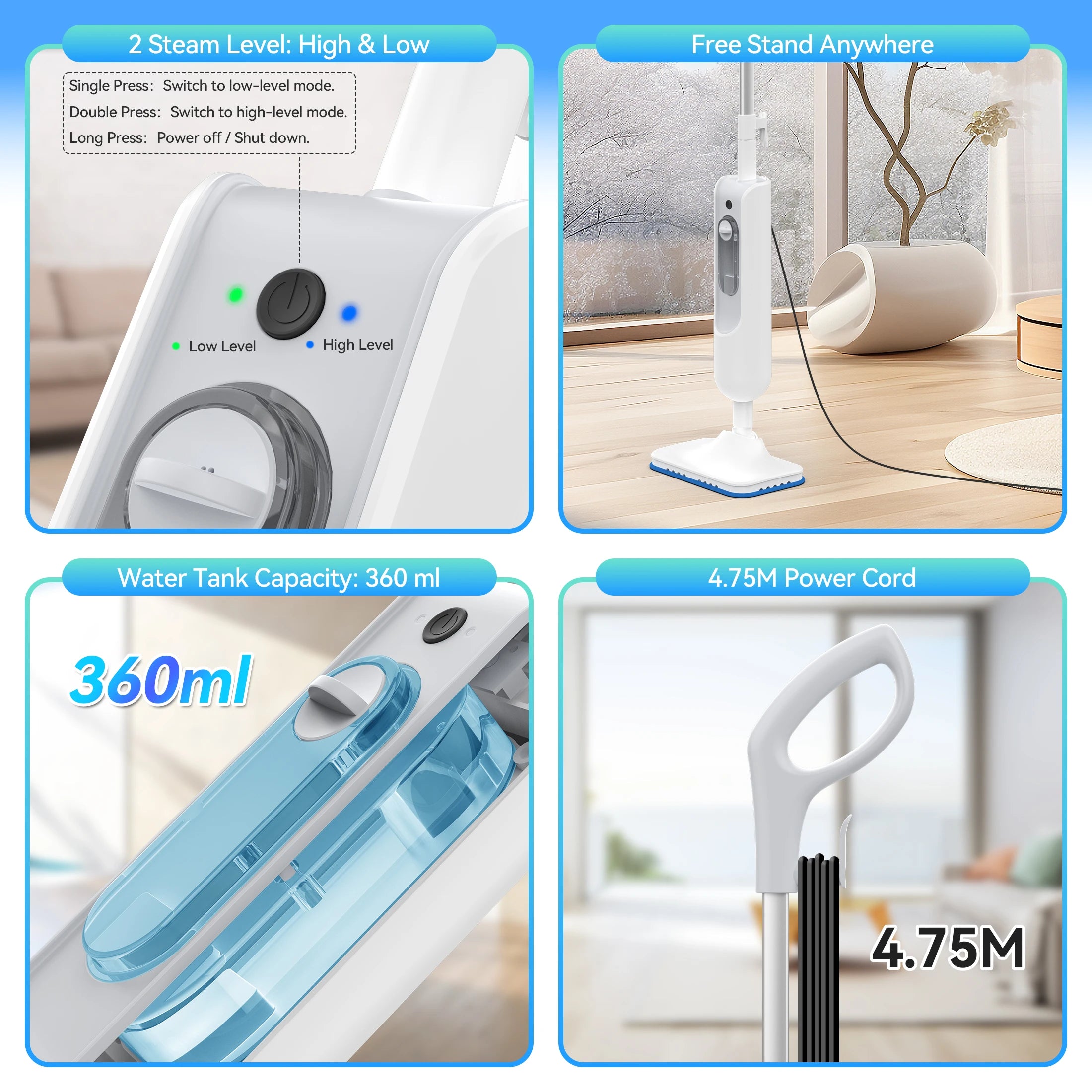 6-in-1 Steam Mop Cleaner - High TEmperature Steam Floor Cleaner For Tile, Hardwood and More