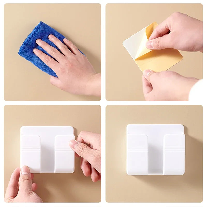 Wall Mount Phone and Remote Holder - No- Drill Storage Organizer (1, 2 or 4 Pack)