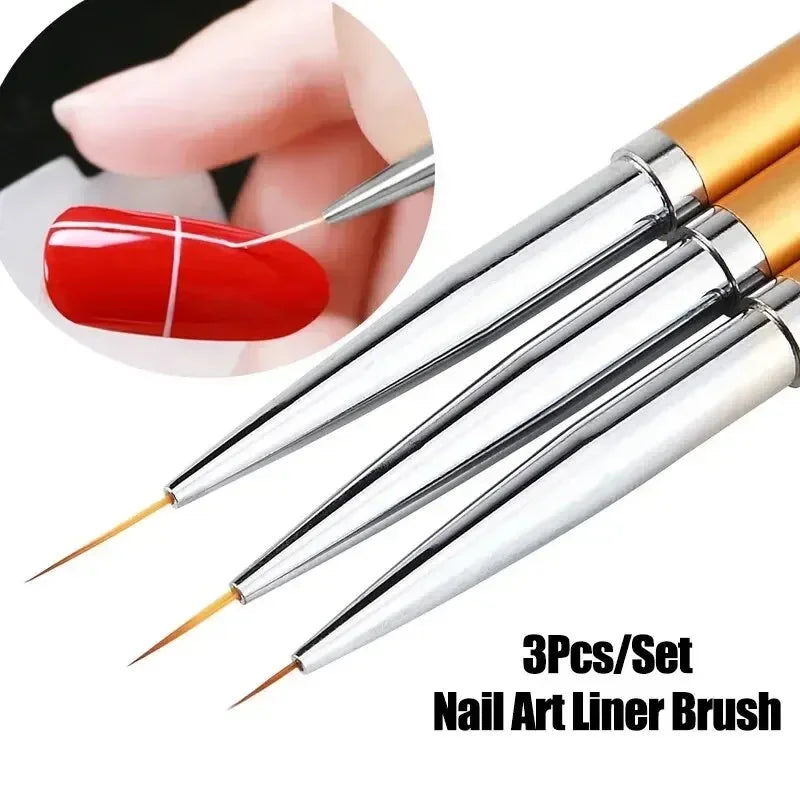 3Pcs Acrylic Nail Art Brush Set - French Liner and Details Brushes
