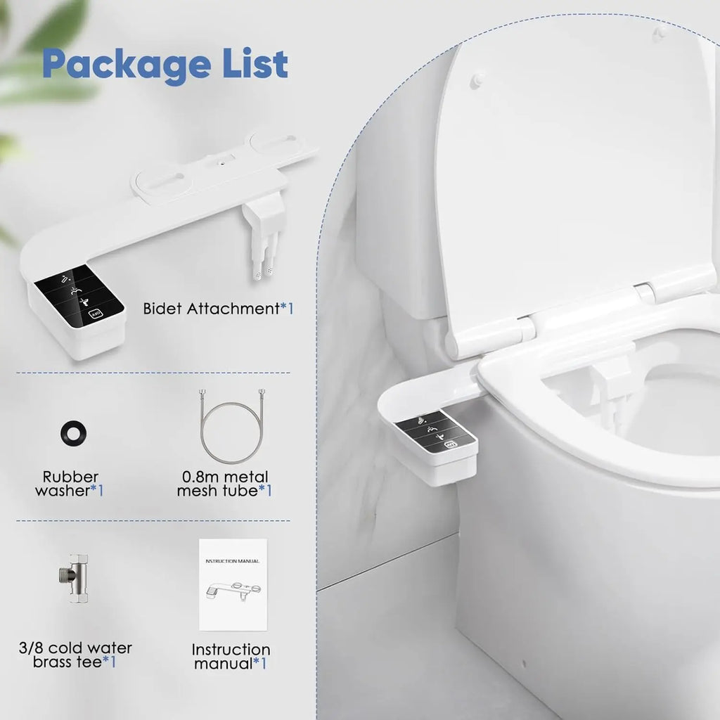SAMODRA Bidet Attachment Ultra-Slim Toilet Seat Attachment Dual Nozzle Bidet Adjustable Water Pressure Non-Electric Ass Sprayer