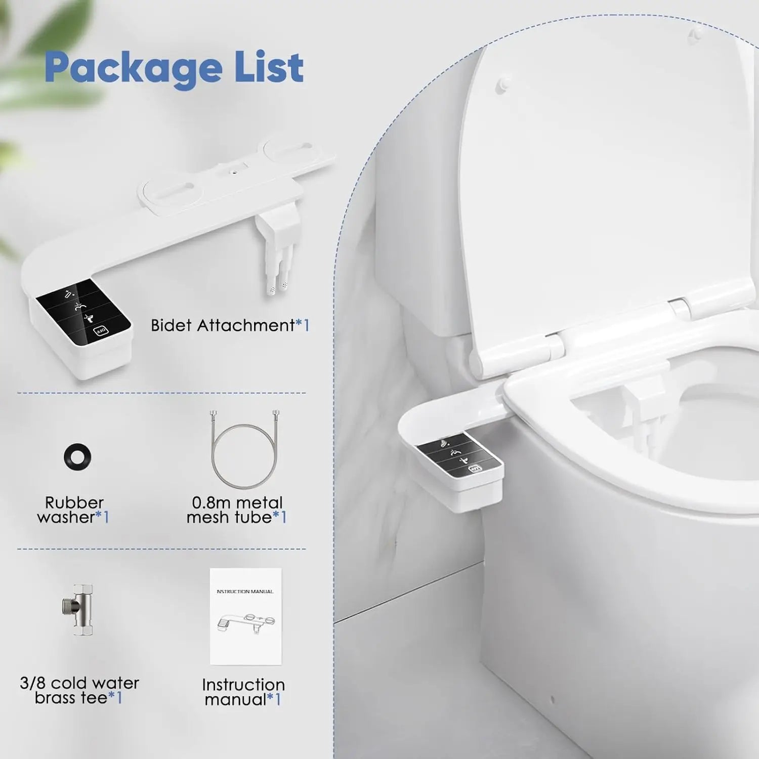 SAMODRA Bidet Attachment Ultra-Slim Toilet Seat Attachment Dual Nozzle Bidet Adjustable Water Pressure Non-Electric Ass Sprayer