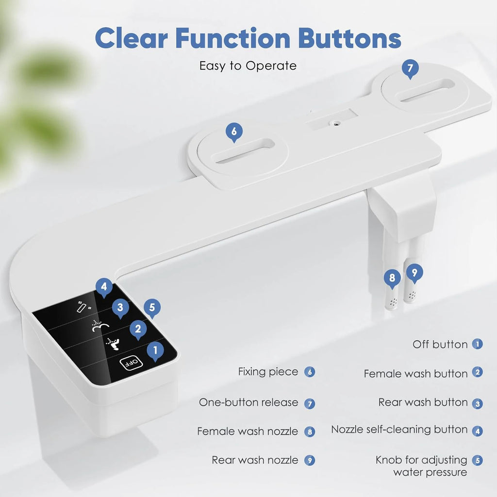 SAMODRA Bidet Attachment Ultra-Slim Toilet Seat Attachment Dual Nozzle Bidet Adjustable Water Pressure Non-Electric Ass Sprayer