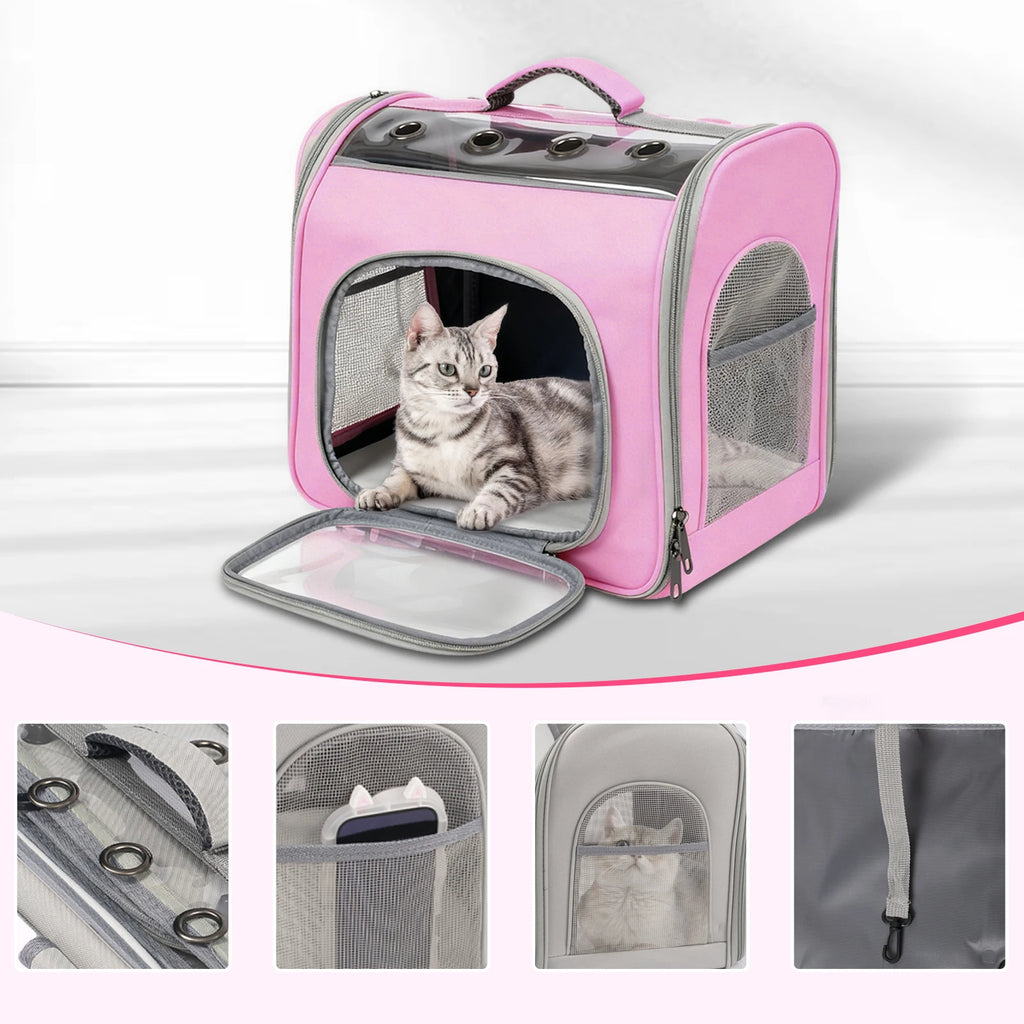 Breathable Pet Backpack Carrier - Foldable Travel Backpack for Cats and Small Dogs