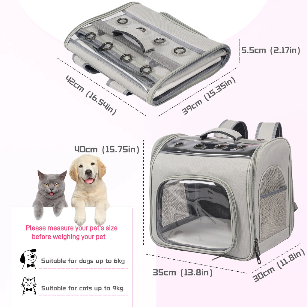 Breathable Pet Backpack Carrier - Foldable Travel Backpack for Cats and Small Dogs