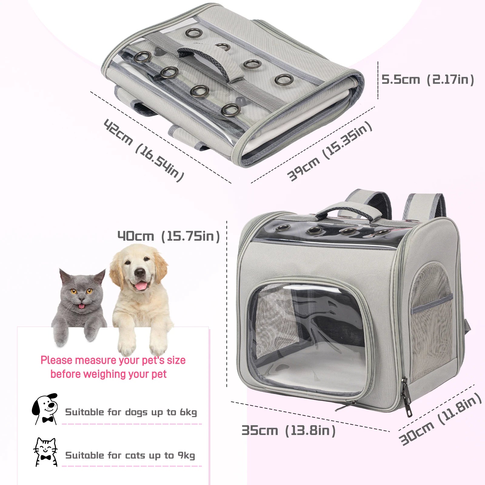 Breathable Pet Backpack Carrier - Foldable Travel Backpack for Cats and Small Dogs
