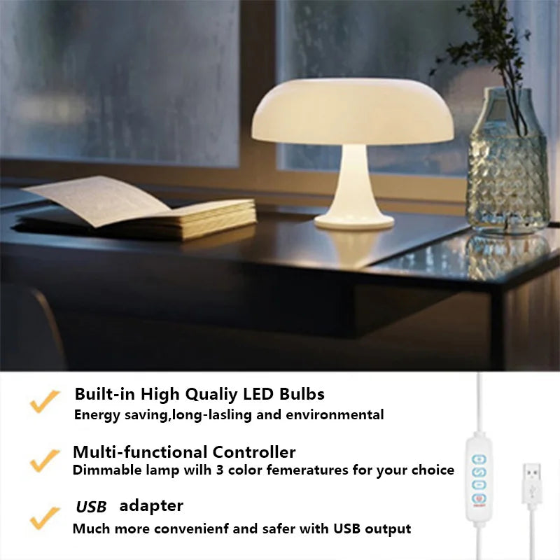 Modern Mushroom Table Lamp - Rechargeable LED Desk Lamp