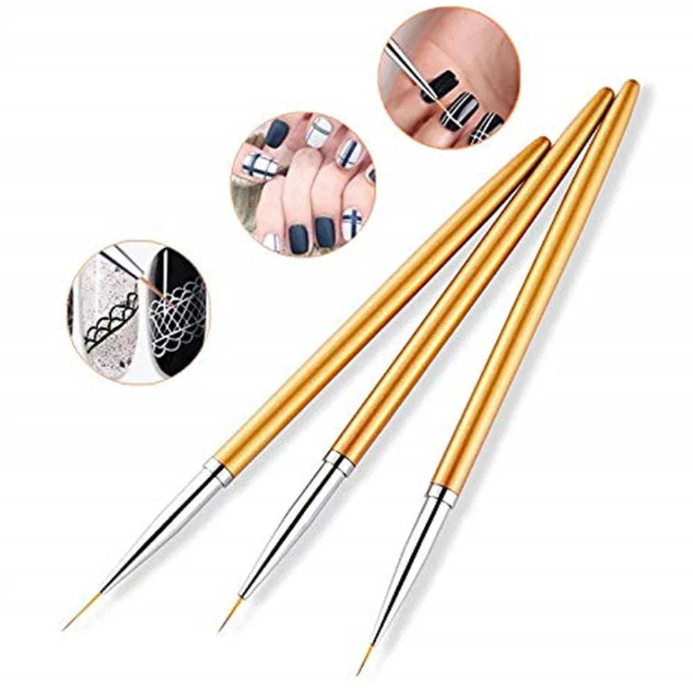 3Pcs Acrylic Nail Art Brush Set - French Liner and Details Brushes