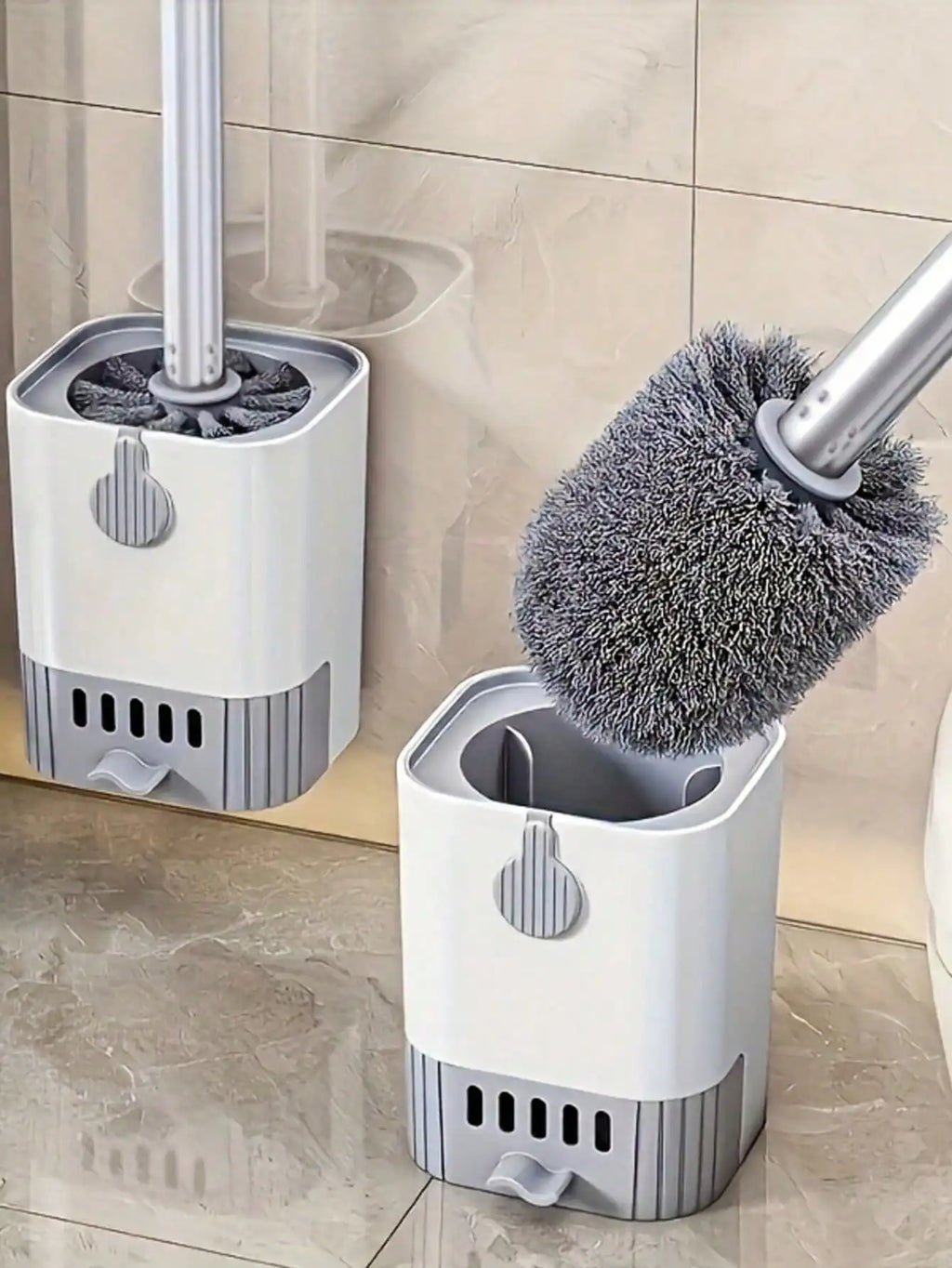 Silicone Toilet Cleaning Brush Set with Holder - Deep Cleaning Bathoroom Brush